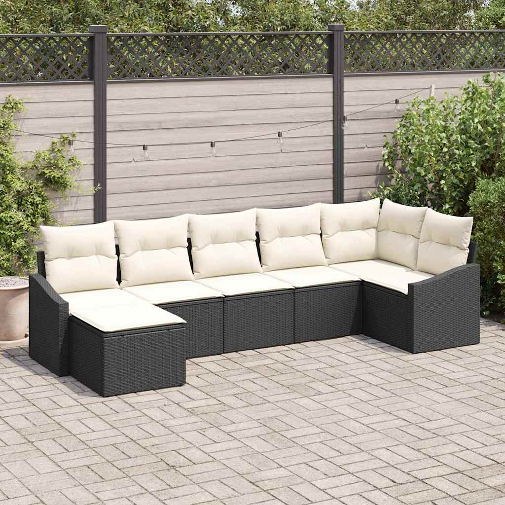 Garten Essgruppe mit Kissen 7 pcs Schwarz und Creme